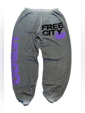 FreeCity Super Vintage OG Lets Go Sweatpants Joggers Gray & Purple Sunburst S
